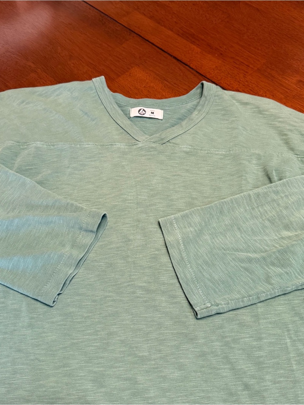 American Giant Womens Green Supima Cotton 3/4 Sleeve Slub Knit T-Shirt Sz M USA